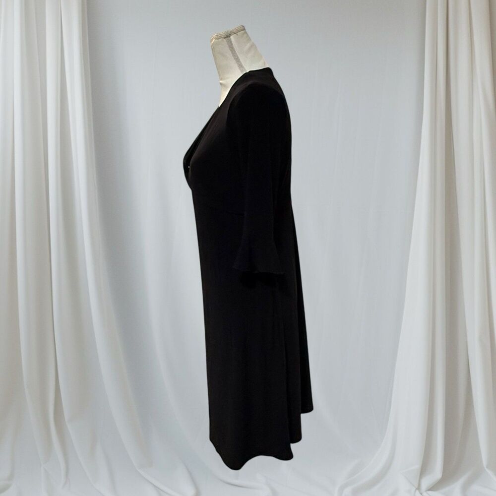 Jessica Howard Petite Vintage Black V-Neck Midi Dress 12P Bell Sleeve 90s - Picture 7 of 11